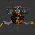 Yellow Mechanical Robot With Spider Legs Blue Eye And Cannon Barrels