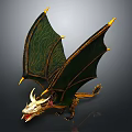 3D Dragon Model With Green Wings Golden Accents And White Head