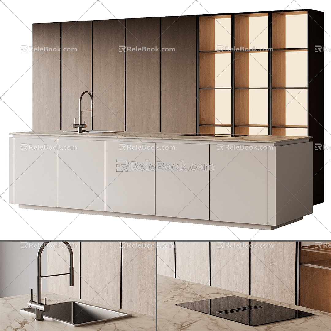 Simple Cabinet Open Kitchen 3d model