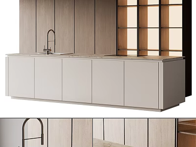 Modern Kitchen Interior Design With Light Gray Cabinets And Wooden Island Counter 3d model