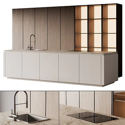 Modern Kitchen Interior Design With Light Gray Cabinets And Wooden Island Counter 3d model