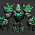 Rock Golem Creature With Rocky Body Green Glowing Crystals On Arms And Chest