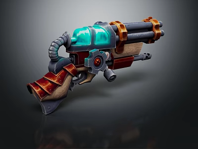 Steampunk Style Weapon Featuring Green Cylinder Metal Tubes Red Leather Straps And Gear Details 3d model