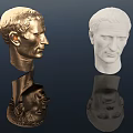 Golden And White Human Head Sculpture Carving With Reflections Against Blue Sky