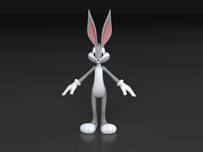 Cartoon Rabbit Character With Long Ears Standing Pose And Extended Arms 3d model