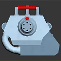 Gray Metallic Weapon Featuring Long Barrel Red Handles And LW Logo Mechanical Design