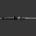 Futuristic Handheld Weapon With Green Screen Red Button And Silver Metallic Barrel
