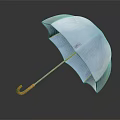 Light Blue Umbrella With Orange Curved Handle Open Design For Daily Use