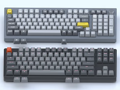 Custom Full Size Mechanical Computer Keyboards with Yellow Orange Keycaps and Colorful Design 3d model