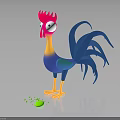Colorful Cartoon Rooster With Red Comb Blue Tail Yellow Feet Standing Near Green Egg