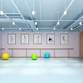 Spacious Dance Studio With Barre Mirrors Wall Posters And Colorful Fitness Balls