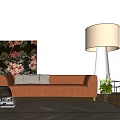 Light Brown Sofa and Coffee Table Set with Flamingo Floral Wall Art and Floor Lamp