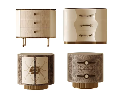 Modern Stylish Bedside Tables With Drawers Decorative Patterns And Metal Accents 3d model