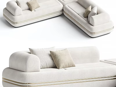 Modern Sectional Sofa with Beige Upholstery Gold Trim and Decorative Pillows 3d model