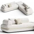 Modern Sectional Sofa with Beige Upholstery Gold Trim and Decorative Pillows