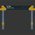 Industrial Jib Crane Structure with Blue Stands Yellow Hooks and STD Labeled Beam