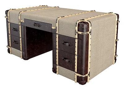 Vintage Trunk Style Desk Featuring Canvas Leather Trim And Metal Rivets Drawers 3d model