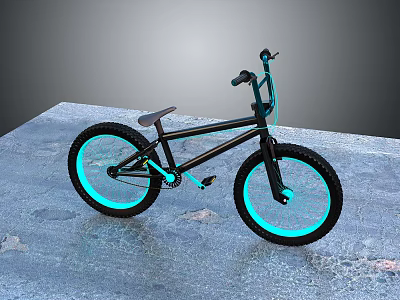 Black BMX Bike With Blue Glowing Rims On Concrete Surface For Stunt Riding 3d model