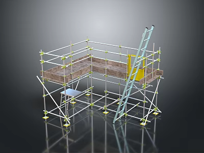 Sturdy Metal Storage Shelving Unit With Ladder And Multi Tier Structure Design 3d model