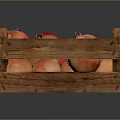 Fresh Ripe Juicy Pomegranates Neatly Packed In Rustic Wooden Crate