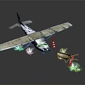 Space Exploration Aircraft Model Featuring Green Patterns Small Plants And Mini Cart