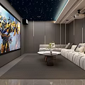 Modern Home Theater Room Interior With Starry Ceiling Projector Large Screen And Comfortable Sofa 3d model