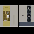 Modern Wardrobes Featuring Yellow Open Shelves Grey White Panels Circular Niches And Rabbit Figurine