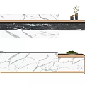 Modern Reception Desk Design With Marble Surface Gold Frame And Decorative Plants 3d model