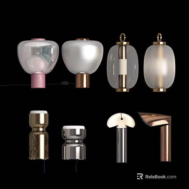 Modern Decorative Lamps With Glass Shades And Metal Bases For Home Interior Lighting 3d model 