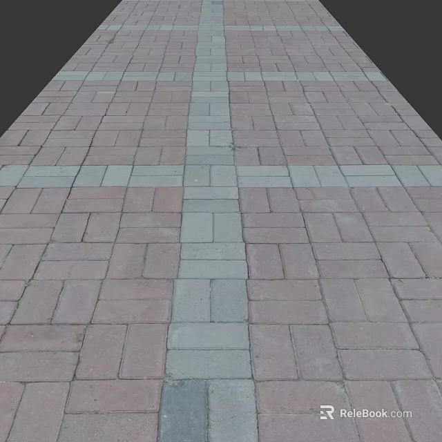 Road Facilities With Red Brick Paving And Central Gray Brick Divider 3d model 
