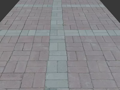 Road Facilities With Red Brick Paving And Central Gray Brick Divider 3d model