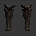 Handcrafted Medieval Armor Greaves As Defensive Weapon With Rustic Metal Plates And Leather Straps