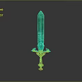 Glowing Green Crystal Sword With Golden Hilt And Red Accents
