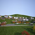 Boutique Hotel Buildings in Modern Style on Green Hillside with Grassland Trees and Scenic Views
