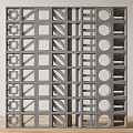 Modern Gray Room Divider With Geometric Cutout Patterns And Structured Panels For Interior 3d model