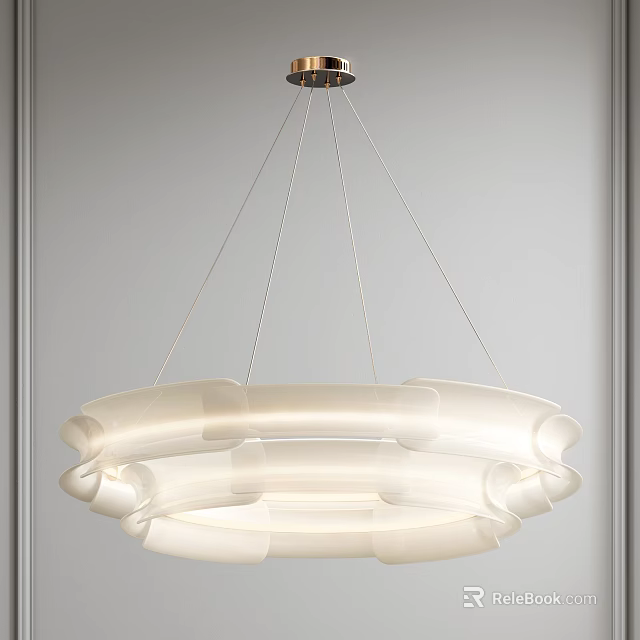 Modern White Circular Chandelier with Soft Fabric Layers and Elegant Hanging Design 3d model 