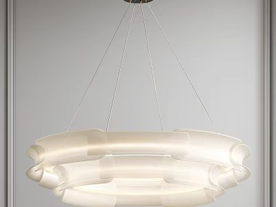 Modern White Circular Chandelier with Soft Fabric Layers and Elegant Hanging Design 3d model
