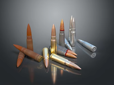 Various Types Of Bullets With Different Calibers And Metallic Casings On Black Surface 3d model