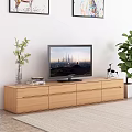 Modern Wooden TV Stand With TV Vase Books Deer Figurines And Wall Art
