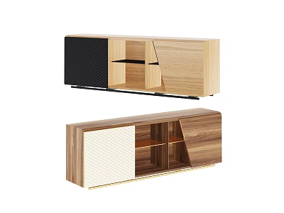 Modern Entryway Console Cabinet And Sideboard With Wooden Finish And Open Storage Shelves 3d model