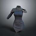 Stylish Gray High Neck Dress With Long Sleeves Metallic Ring Shoulder And Striped Hem