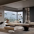 Modern Living Room Interior Design With White Sofa Large Window Mountain View And Coffee Table