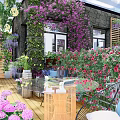 Rooftop Garden With Colorful Flowers Green Plant Walls Wooden Deck And Outdoor Seating