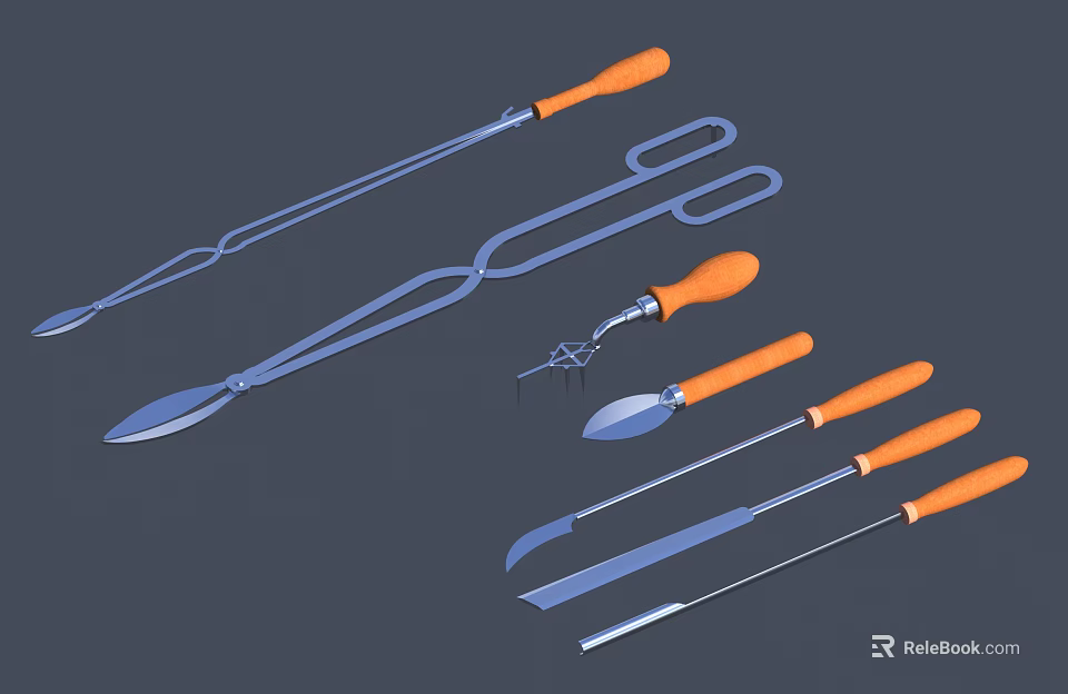 Assorted Hardware Tools With Orange Handles For Kitchen And Home Use 3d model