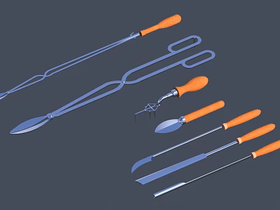 Assorted Hardware Tools With Orange Handles For Kitchen And Home Use 3d model