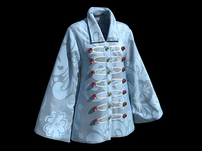 Light Blue Chinese Style Coat With Floral Patterns And Frog Buttons Design 3d model