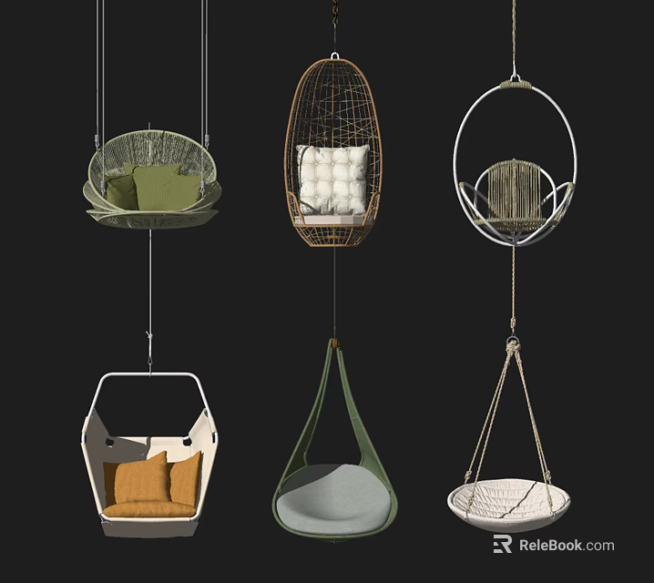 Various Stylish Hanging Chairs With Modern Designs Comfortable Cushions And Unique Shapes 3d model 