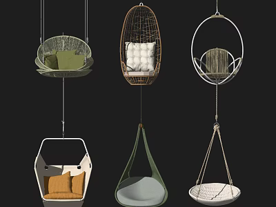 Various Stylish Hanging Chairs With Modern Designs Comfortable Cushions And Unique Shapes 3d model