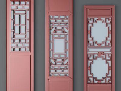 Traditional Casement Door Design With Intricate Lattice Patterns And Carved Details 3d model