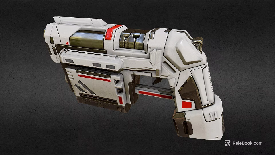 Sci Fi Futuristic Weapon Design with White Body Red Accents Mechanical Structure Metallic Texture 3d model 